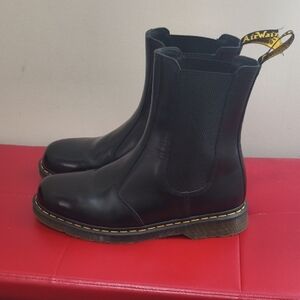 Dr. Martens Black Leather Boots with Yellow Stitching